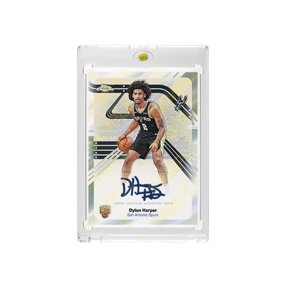 Spurs Dylan Harper Chrome Rookie Signature Basketball Card with Display Case